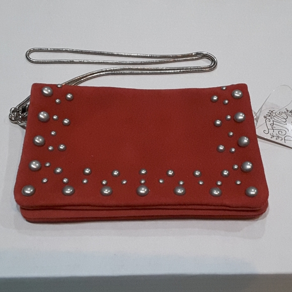 Free People Kingston Ruby Red Suede Silver Studs & Chain Strap Crossbody Bag NWT - Picture 8 of 8